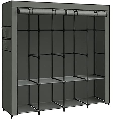 SONGMICS Guardaroba, Armadio Portatile, 4 Barre Appendiabiti, Ripiani, 4 Tasche Laterali, 45 x 170 x 167 cm, Grande Capienza per Camera da Letto, Soggiorno, Verde Alloro RYG094C02