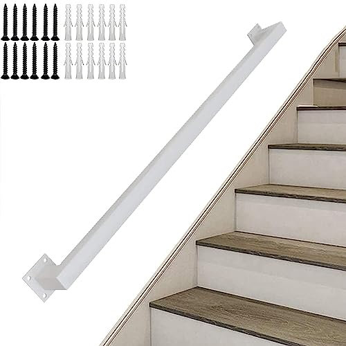 Pasamanos cuadrado blanco para escaleras Pasamanos de barandilla de metal Barandilla de hierro galvanizado industrial antideslizante, montaje en pared barandilla de escalera para interior y exterior (