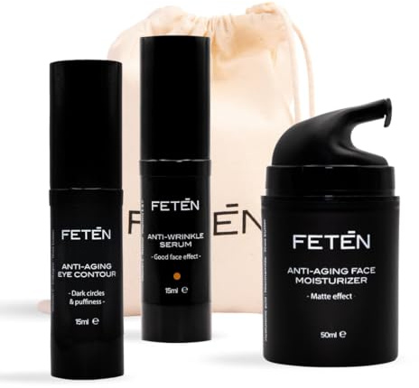 FETEN Skincare Geschenkset Männer - Anti-Aging Pflege Set mit Gesichtscreme Anti-Falten, Augencreme gegen Augenringe & Vitamin C Serum - Kosmetik & Gesichtspflege Männer