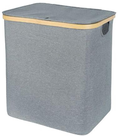 GREATOYAR Cestas de Almacenamiento para Organizar, Cesta de Plegable para Estantes y Armario, Contenedores de Tela con Asas de Bambú, Cesta de Lavadero, Cesta para Ropa Sucia, 40x33x42cm, con Tapa