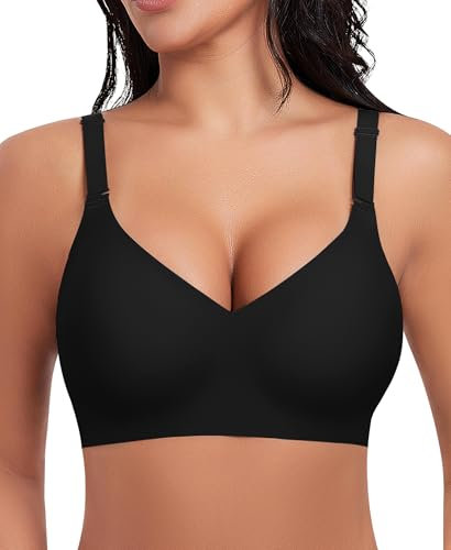 Ganado Damen BH Ohne Bügel Nahtloser BH Tiefem V-Ausschnitt Bralette Push Up BHS Soft Bequem BHS Bügellos Bustier (Schwarz, 2XL)