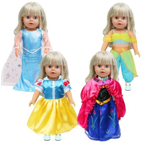 Doll Clothes for 12-18 Inch Dolls，4 Pcs Princess Costume Dress Set Fit 30-45 cm Baby Doll, Cartoon Doll Clothes Outfits Princess Dress for Gifts, Birthdays, Toy