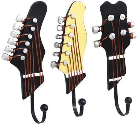 Sarini Lot de 3 Crochets décoratifs Vintage en Forme de Guitare pour Suspendre des vêtements, des Manteaux, des Serviettes, des clés, des Chapeaux, des Crochets en métal et en résine