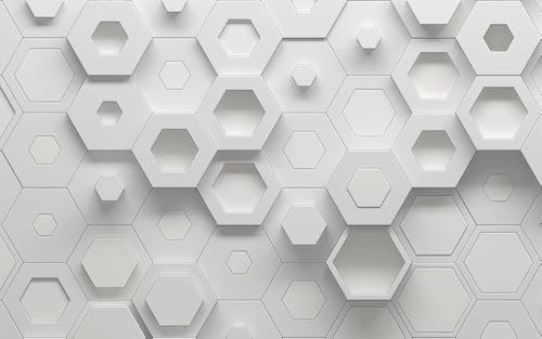 Mural Wallpaper Grey White Hexagon Wall Mural Non-Woven Wallpaper for Bedroom Adults Children Wallpaper for Living Room Decoration 3D Wallpaper Wall Art Photo Wallpaper 150x117.5cm