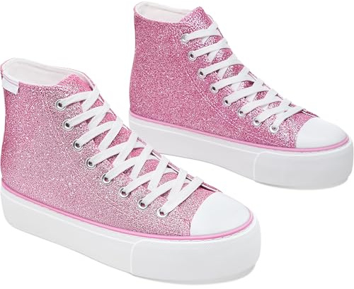 ALTOCIS Glitzernde Plateau-Sneaker, glitzernd, wadenhoch, niedlich, bequem, Plateau-Sneaker, pink, glitter, 42 EU