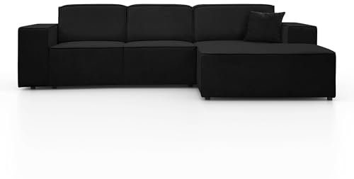 BEAUTY SOFA Pedro Ecksofa, Breite 267 cm, L Rechts, Velo 637, Schwarz, Minimalistisches Design, Freistehend, Hochwertige Polsterung