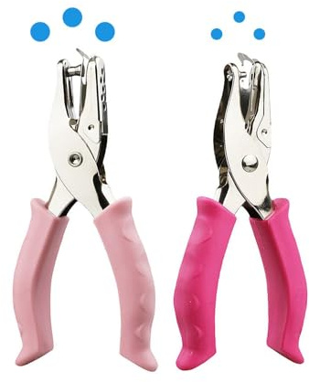 KINGSUPER 1/4” Hole Punch and 1/8” Small Single Hole Punch Handheld Paper Puncher for DIY Craft Tag (Pink)