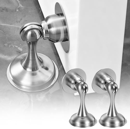Jomdjmskes 2 Pcs Tope Puerta Magnetico, Topes Puertas Suelo Adhesivo, Door Stopper Interiores de Acero Inoxidable, Cuñas Puerta para Zócalos Autoadhesivos Tornillos Ocultos, Diseño de Imán Fuerte