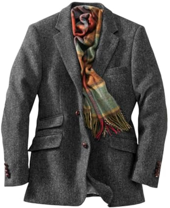 Men's Herringbone Tweed Blazer Vintage Classic Long-Sleeve Sport Coat for Prom Dark Gray