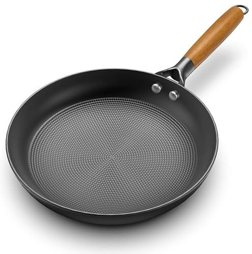 Miyacare Cast Iron Non Stick Frying Pan 30cm with Wooden Handle, Induction Compatible Skillet, Removable Handle, Dishwasher Safe, Large Cooking Pan