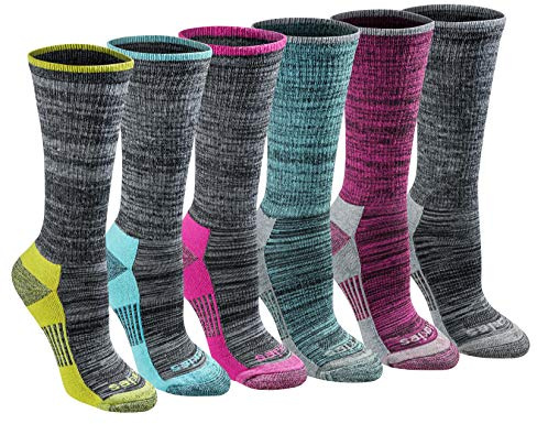 Dickies Women's Dri-Tech Fashion Moisture Control Crew Socks, Available in S-XL (6, 12 Pairs), Black Heathered (6 Pairs), Medium
