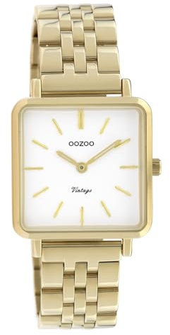 Oozoo Vintage Damenuhr mit Edelstahl Glieder Armband Quadratisch Flach 28 MM C9955