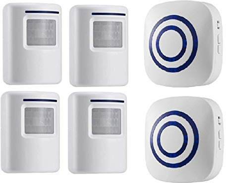 Bewegungsmelder Alarmanlage Klingel, HommyFine Kabelloser Haussicherheits Funkalarmanlage Auffahrts-Alarmset mit 38 Glockentöne und Blauer LED Beleuchten