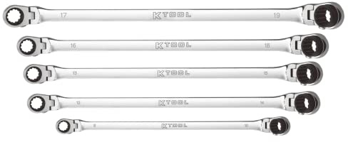 K Tool International XDDBM10 5 Piece Reversible Double Box Ratcheting Wrench Set for Garages, Repair Shops, and DIY, Black