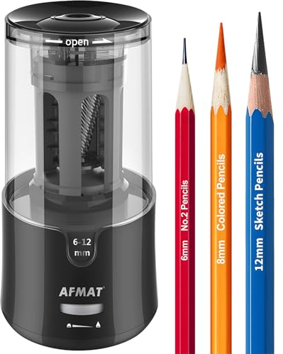 AFMAT Electric Long Point Pencil Sharpener for Artist, Fast Sharpen & Auto Stop, 8-17mm Super Long Point, Professional Artist Pencil Sharpener Plug in for φ6-12mm Charcoal/Drawing/Colored Pencils