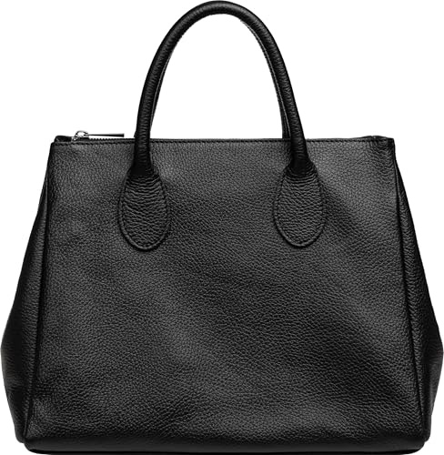 Caspar klassisch elegante Leder Tote Bag Damen Handtasche - PREMIUM LINE - Modell No.812 - Made in Italy, Farbe:schwarz, Größe:One Size