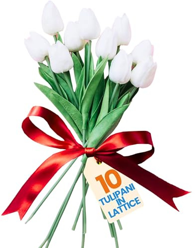 Levante Group - Fake tulpaner i äkta vit färg Latex - Konstgjorda blommor för hemdekoration, Bröllop-Bröllop, - Dekorativa blommor för semester förpackning 10st