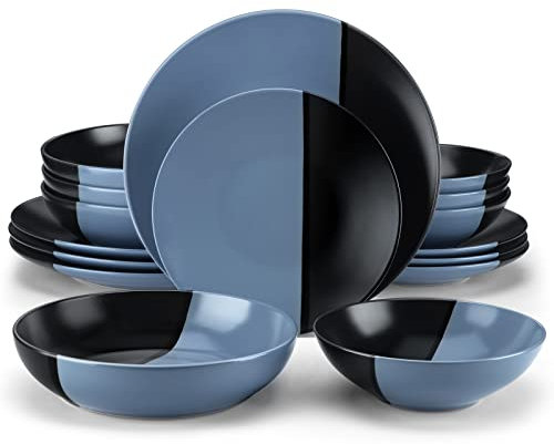 Tafelservice 4 Personen, vancasso 16 teiliges Accel Geschirrset aus Steingut, modernes Geschirr Kombiservice Set, rund
