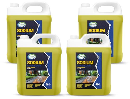 JOVS Sodium Hypochlorite 4 x 5 L - High Strength (10% -11%) Brick, Driveway & Patio Cleaner - Stain Removal