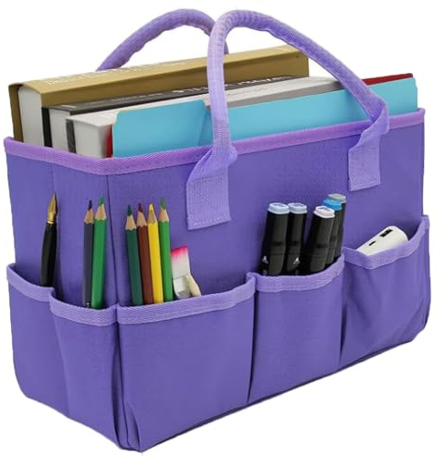 ITODA Artist Tote Bag Desktop File Folder Stationery Organizer Caddy Craft Pack School Art Tool Storage Organizer Garden Tote Bag with Handle for Pen Book Notebook Office Supplies