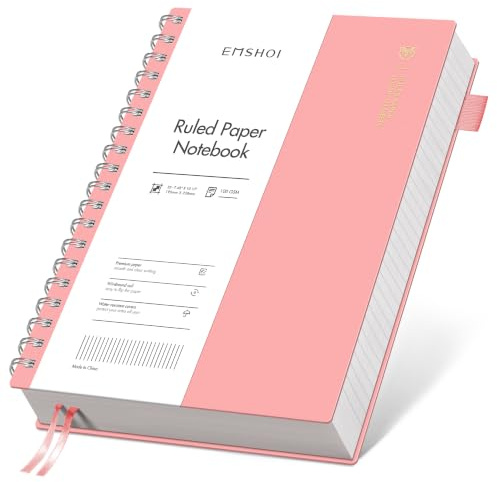 EMSHOI B5 Spiral Notebook, Lined Notepad, PVC Cover, 300 Pages, Pink