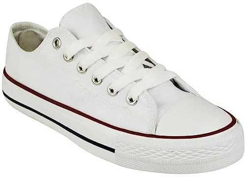 Womens Canvas Shoes Ladies Shoes Casual Lace Up Retro Girls Plimsolls Low Top Flat Gym Sports Trainers Lightweight Sneakers Fashion Plimsoles Platform Pumps Boots UK Shu (White, UK 6)