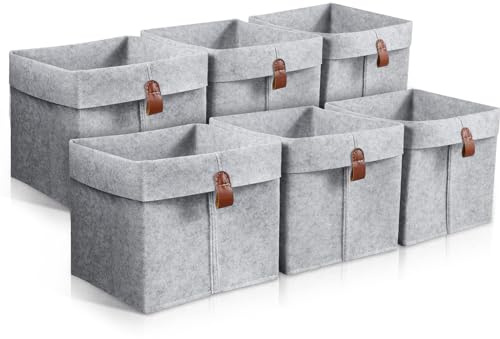 Foribyw 6Pcs Storage Cubes Felt Fabric Storage Bins 9x9x10inch 12L Collapsible Room Organisers Foldable Nursery Storage Baskets Box for Clothes Books Shoes Toys(Light grey)