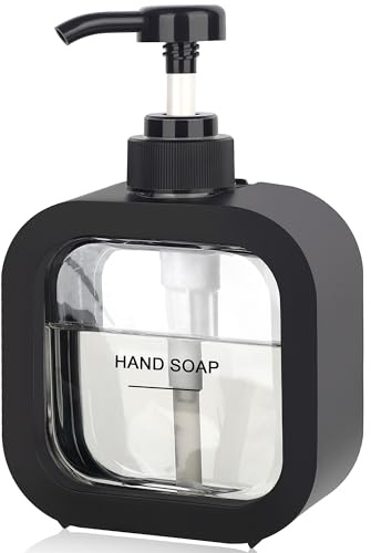 ONECOCOA Hand & Dish Soap Dispenser - Modern Plastic Pump with Labels - Black