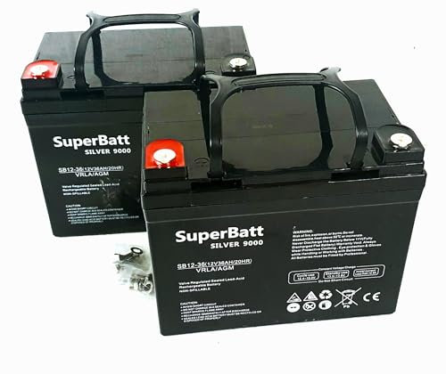 1 Pair / 2 X 12V 36AH (30AH 31AH 33AH 34AH 35AH) SuperBatt SB12-36 Sealed Rechargeable VRLA AGM Battery for Mobility Scooter & Wheelchair