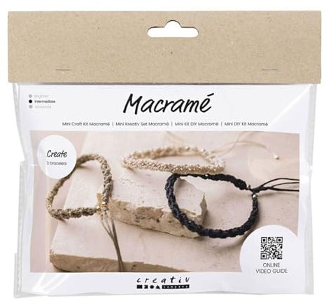 Creativ Mini Bastelset Makramee, schwarz, olivbraun, sand, Armband, 1 Packung