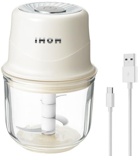 IMC-3001E Mini hachoir électrique avec bol en verre de 300 ml et lame triple couche, hachoir à légumes portable avec câble de charge de type C pour couper les oignons, les poivrons, pour la maison, le