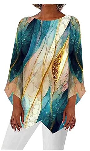 Blouse Femme Chic Et Élégant Fluide Chemisiers Et Blouses Femme Tunique Femme Chemise en Lin Femme Été Longue Grande Taille Col Rond Mode Imprimé Shirt