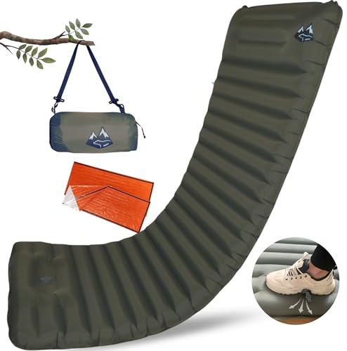 BÄRBERG Colchón de aire autoinflable con bomba de pie y cojín suave. Colchoneta autoinflable, ultraligera, compacta y moderna, ideal para camping, senderismo, exterior, festivales y piscina (verde