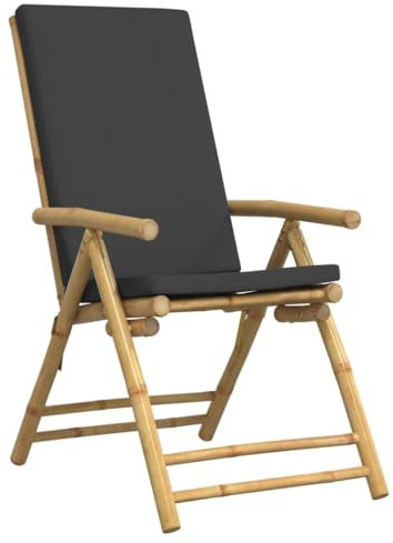 vidaXL Bistrostühle Klappbar 4 STK., Bistrostuhl mit Dunkelgrauen Kissen, Stuhlset für Garten Balkon Terrasse, Gartenstuhl Balkonstuhl, Bambus