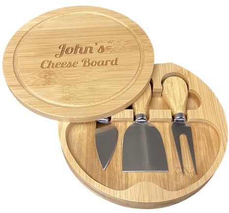 Rutherfords Gifts Personalised Compact Wood & Slate Round Cheese Board - Engraved Wedding Birthday Kitchen Gift