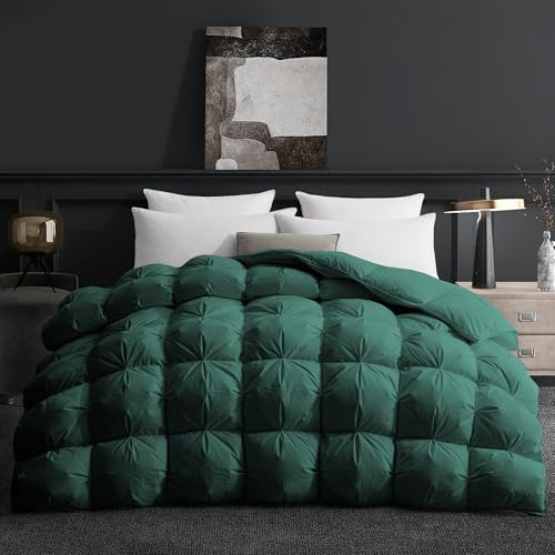 Deodar Edredón Cama 90 | Edredón 155x220 cm 1 Persona | Relleno de Plumón de Ganso Blanco y Plumas 420 GR/m² | Funda Nórdica 100% Algodón | Lavable | Öko-Tex y RDS | Verde