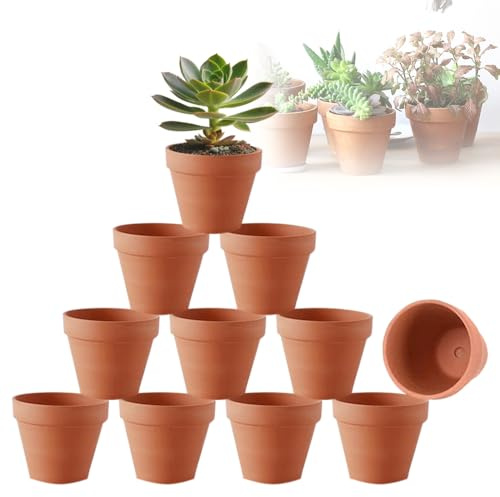 Abiemuce Pack de 10 Macetas de Terracota de 10 x 8 cm, Pequeñas Macetas de Barro, Mini Macetas de Barro de Terracota con Agujero de Drenaje, para Plantas para el Hogar y la Oficina
