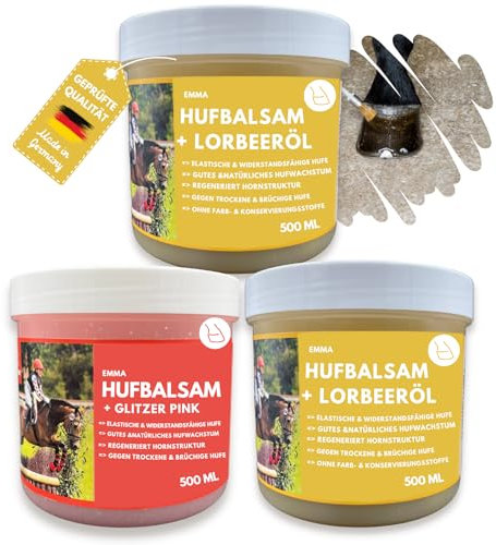 Huffett Pferde mit Lorbeeröl & Hufgel pink 3x0,5l Pflegeöl I Hufbalsam für Pferde gesunde Pferdehufe I Huffett Pferd mit Pinsel auf Hufe gegen trockene Hufe & Anti Strahlfäule Pferd Mittel I Huf Fett