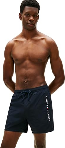 Tommy Hilfiger Traje de baño Mediano con cordón y Bolsillo con Cremallera para Hombre, UM0UM03748, Azul (Cielo Desierto), L