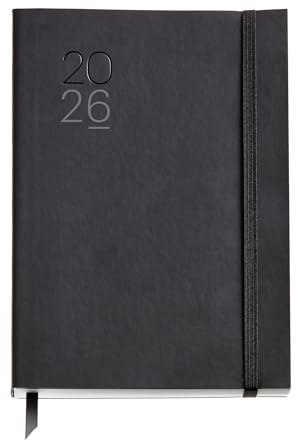 Miquelrius - Agenda 2026 semana vista, Similar A5+ (155 x 213 mm), Planificación semanal, Cubierta flexible símil piel cosida, Papel 80 g/m², Español-EN-PT, Negro