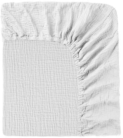Påslakan babysäng 60 x 120 cm – 100 % bomull muslin, babydra-på-lakan med allround gummi, mjuka och andas, babylakan för barnsäng spjälsäng sidosäng (vit, 60 x 120 cm)