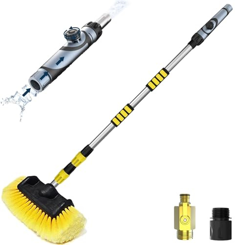 SISUPASSIE 12FT Car Wash Brush with Long Handle, Telescopic Car Wash Brush with Soap Dispenser, 12-Inch Soft Bristle Car Cleaning Brush for Cleaning Car, RV, Truck, Boat, Solar Panels, Yellow