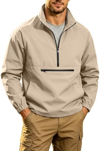 Generisch Jersey de manga larga con cremallera para hombre, cuello alto, ligero, chaqueta de senderismo para exteriores, monocolor, clásica, con capucha, para todo tipo de climas, chaqueta funcional