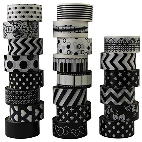 Washi Lot de 22 rouleaux de ruban adhésif pour décoration de scrapbooking Noir/blanc