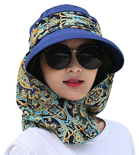 LONTG Femme Casquette à Visière Bord Large Chapeau de Soleil Anti-UV Protection Solaire Chapeau de Pêche avec Cache-Visage et Nuque Détachable Bandana Casquette de Cyclisme Camping Randonnée Trekking