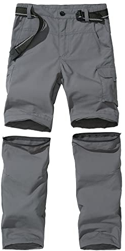 JOMLUN Boys Hiking Pants Kids Cargo Outdoor Casual Camping Pants Quick Dry Convertible Zip Off Trousers Gray