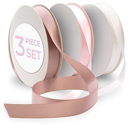 VILSTO Satinband Geschenkbänder, Geschenk Schleifen Dekoband, Geschenkband Set, Stoffband Satinband Weiss Rosa Kamee, Geschenkbänder, Geschenke Verpacken Blumenband Hochzeit Band, 3-Teiliges Set