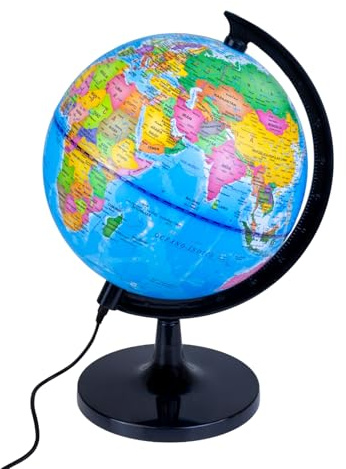 Raylu Paper Globo Terráqueo Azul de 20cm con Luz y Cable USB, Bola del Mundo Iluminada Giratoria en Español con Cartografía y Meridiano, Esfera del Mundo para Aprendizaje y Decorativo (Azul, 20cm)