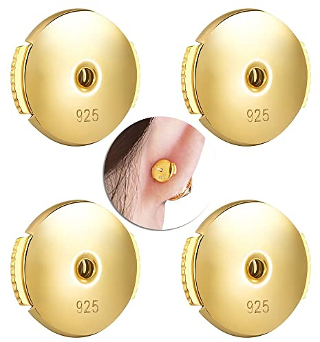 KISSPAT fermoirs de Boucles d'oreilles, Lot de 2 Paires en Or 14 carats pour Clous en Diamant hypoallergéniques en Argent Sterling 925 sécurisés pour Fournitures de Bijoux