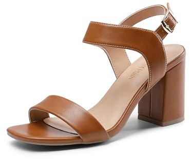 DREAM PAIRS Women's High Chunky Heels Square Toe Block Ankle Strap 3 inch Comfortable Heeled Sandals For Formal Wedding Party Dress,Size 8.5,Brown,SDHS2359W